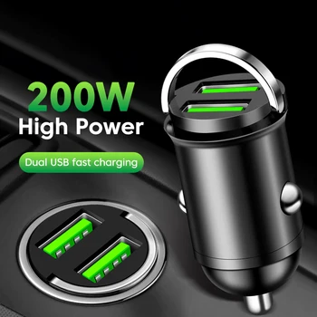 Caricatore per telefono da auto con doppia porta USB da 200W QC3.0, caricatore rapido USB con adattatore per accendisigari con anello a strappo per cellulari