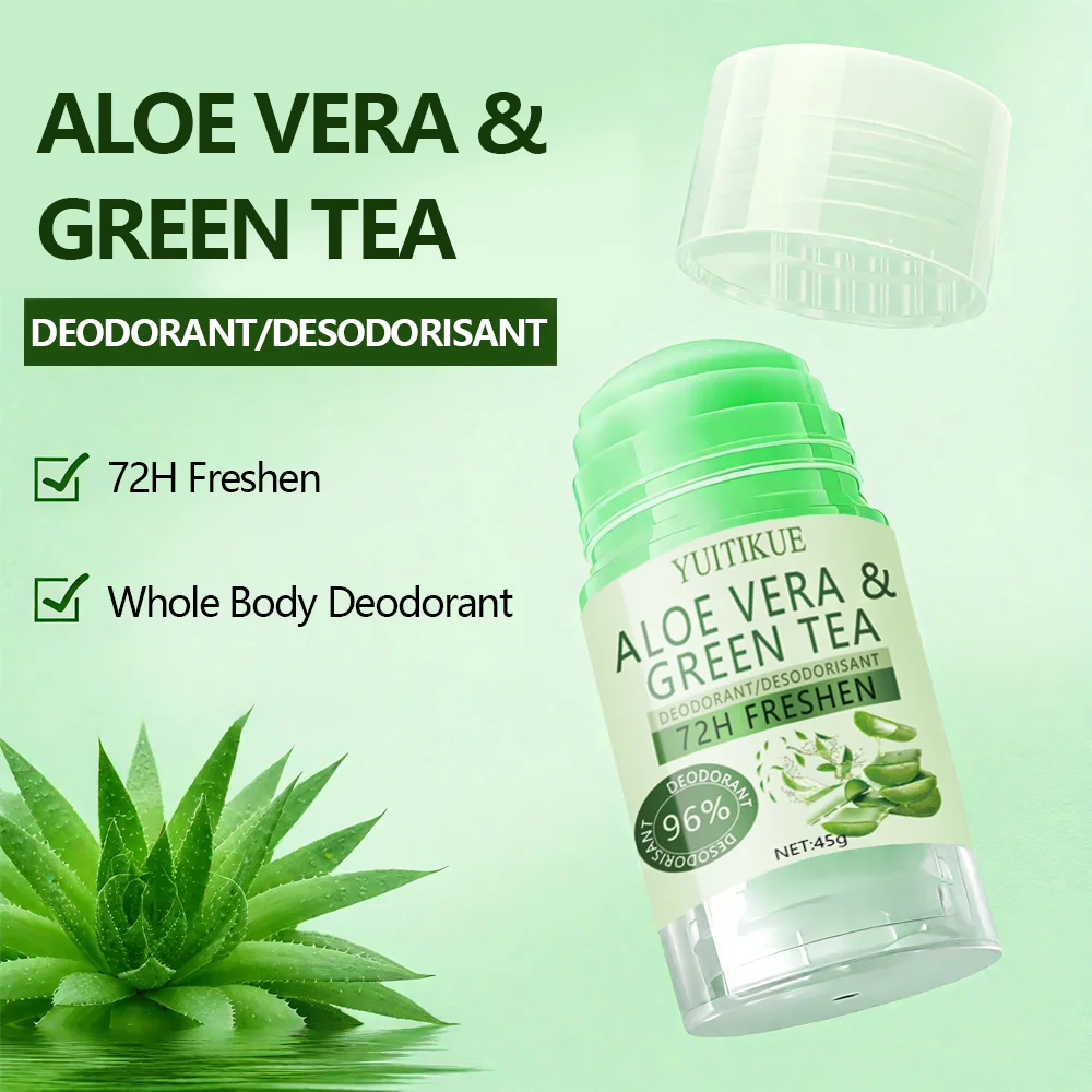 YUITIKUE Aloe Vera and Green Tea Deodorant - 72 Hours Freshness, Odor Elimination, and Sweat Odor Reduction
