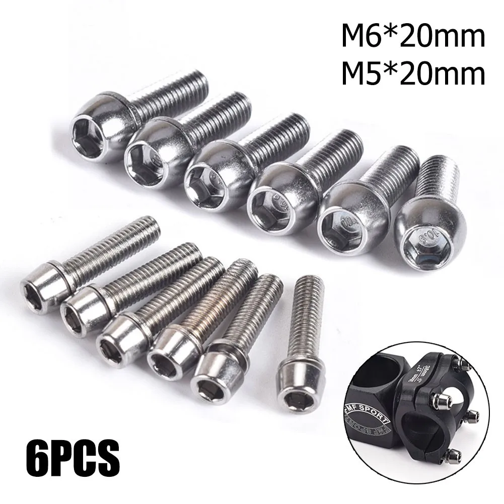 6 pçs/set bicicleta guiador parafusos titanium-chapeado colorido parafusos de aço inoxidável m5/m6 * 20mm haste riser parafuso em parafusos