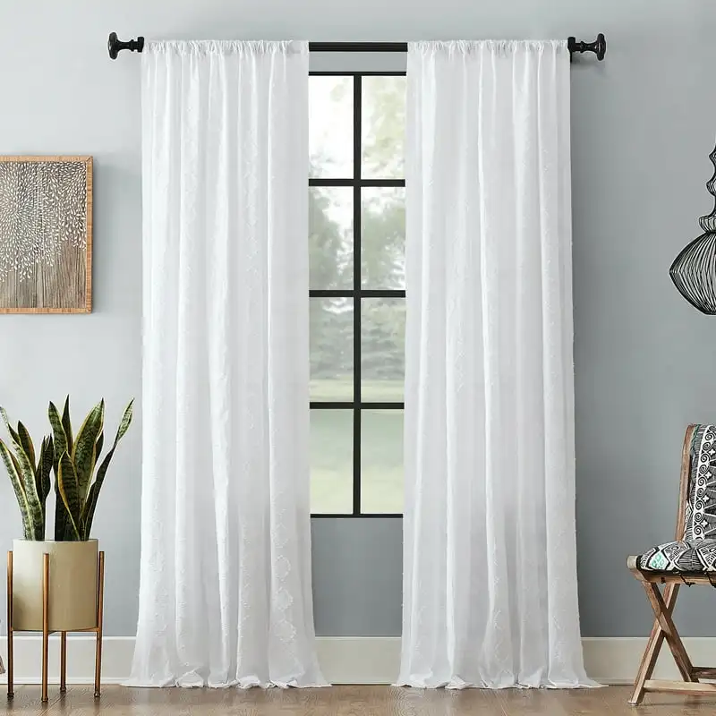 

Diamond Fray Cotton Curtain 50" x 84" in White