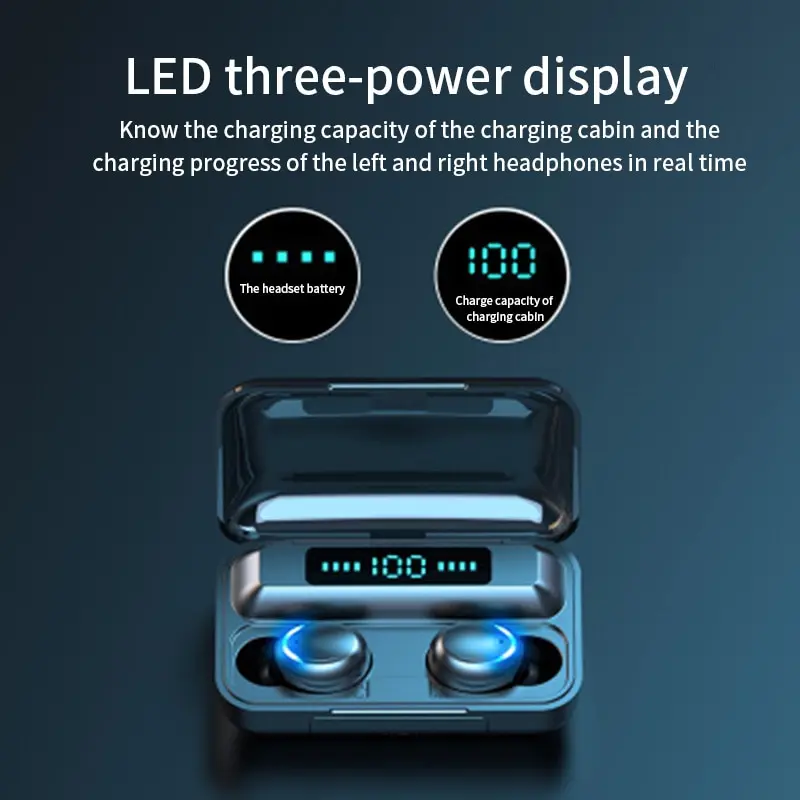 Wireless Earphones Bluetooth Earphones Wireless Bluetooth Earphones Bluetooth Headphones Wireless Bluetooth Headphones Wireless Headset New Explosion Model F9 Wireless Bluetooth Headset Binaural English Cross Border Private Model TWS Power Display Touch 5.0