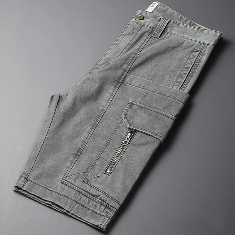Summer Trends Fashion Men Shorts High Quality Retro Green Gray Big Pocket Casual Overalls Zipper Designer Hip Hop Shorts Men