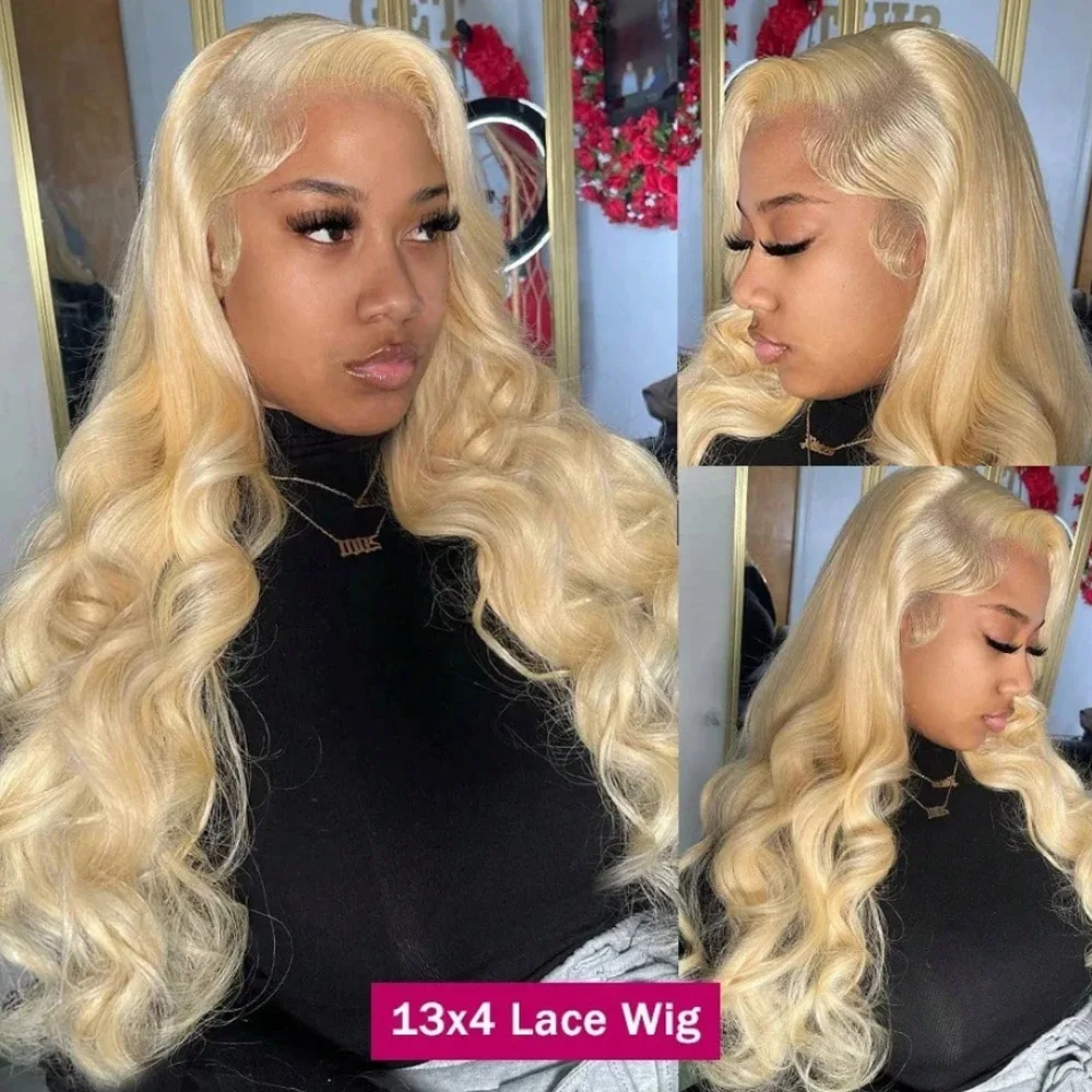 613 13x4 Lace Front Wig Human Hair HD Transparent Lace Frontal Pre Plucked Bleached Body Wave Blonde Lace Front Wigs  28 Inch