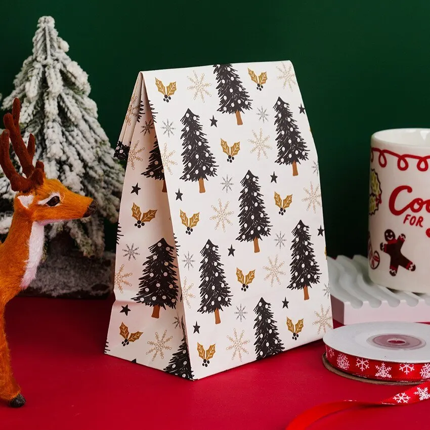 8pcs/12pcs Kraft Paper Candy Cookie Bag Santa Claus Snowman Christmas Gift Packing Bags Party Decor Supplies
