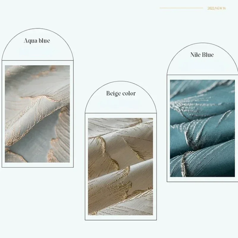 Curtains for Living Room Bedroom Dining Luxury Gold Leaf Modern American High-precision Blue Curtain Fabric Silver Thread Tulle