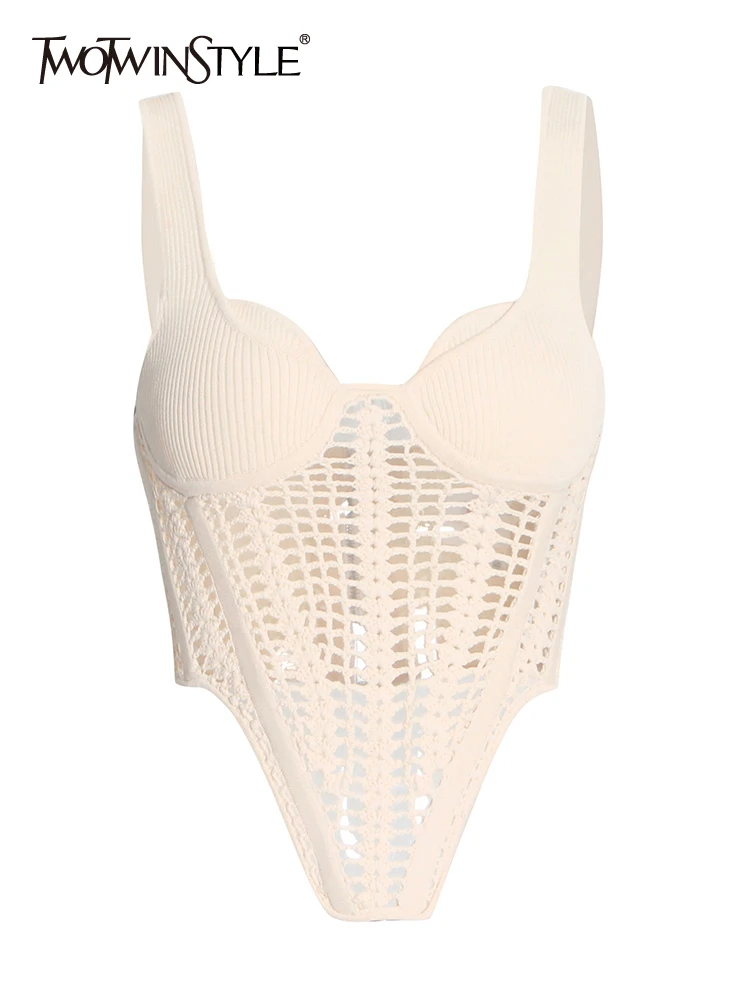 

TWOTWINSTYLE Sexy Hot Cut Out Solid Tank Tops For Women Square Collar Sleeveless Minimalist Tank Top Female Fashion Clothes 2022