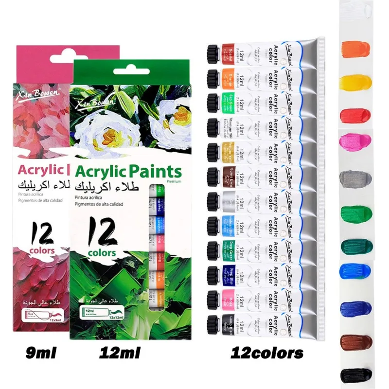 12 Colors Acrylic Paints & Oil Paint with Brush&Palette 9/12ml Pigment Drawing Set Art Supplies for Artist Beginners 2