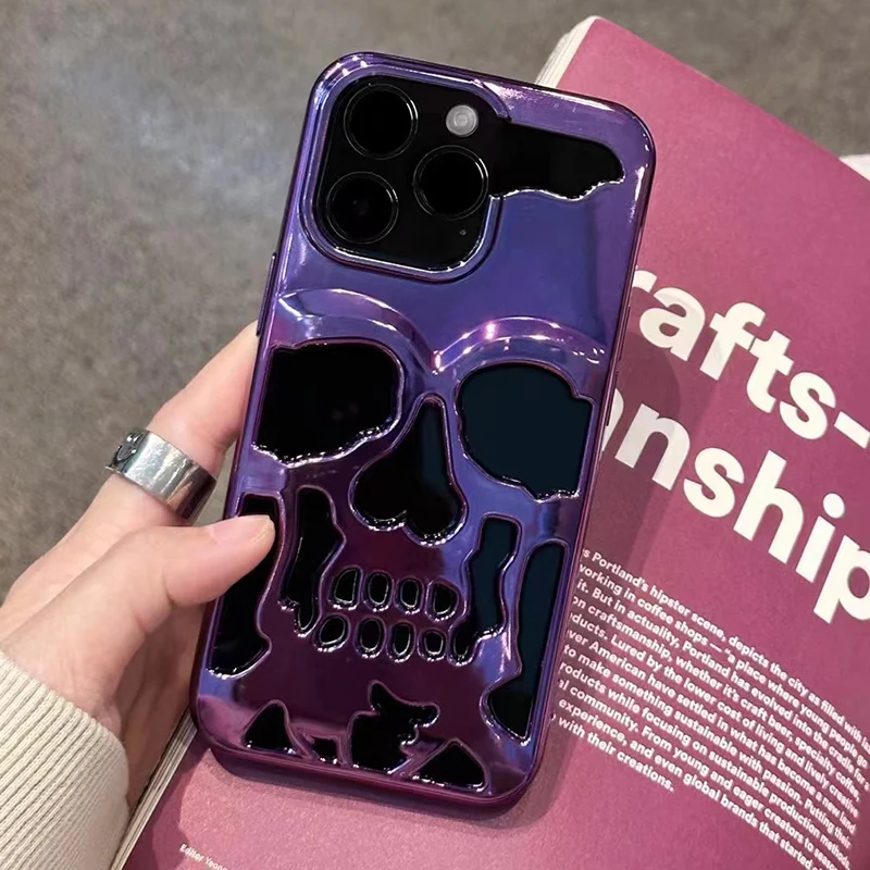 Skull Chic Iphone 12 Pro Case Plating 3D Metallic Paint Hollow Out