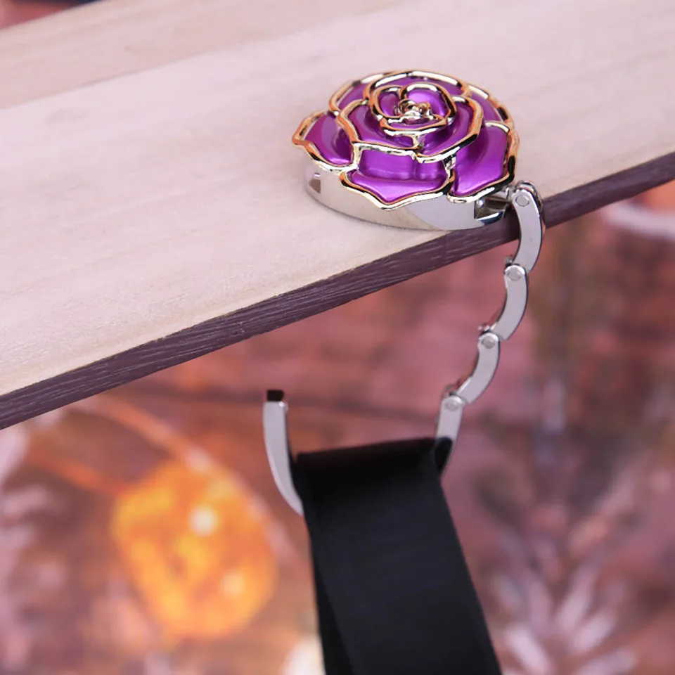 Elegante Rose Bloem Portemonnee Haak - Opvouwbare Handtas Hanger Voor Tafel & Tas | Mini Tasopslag Houder