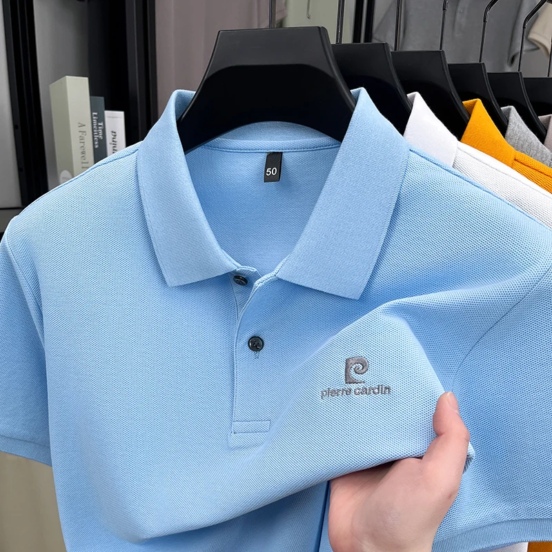 Polo de luxe pour homme en coton brodé avec lettres, à manches courtes et revers, idéal pour le quotidien et polyvalent 1