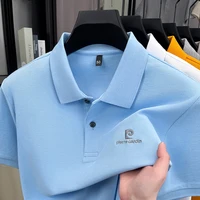 Polo de luxe pour homme en coton brodé avec lettres, à manches courtes et revers, idéal pour le quotidien et polyvalent 1