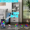 Charging Nightstand Set of 2 with LED Lights, Tall Night Stand with Bookshelf,Bedside Table with Drawers, Side Tables Bedroom 2