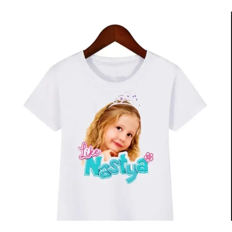 

T-Shirt for Top Girls Lovely Like Nastya Cartoon Print Baby Girls Tshirst Fashion Aesthetic Girls White Short-Sleeved Tops