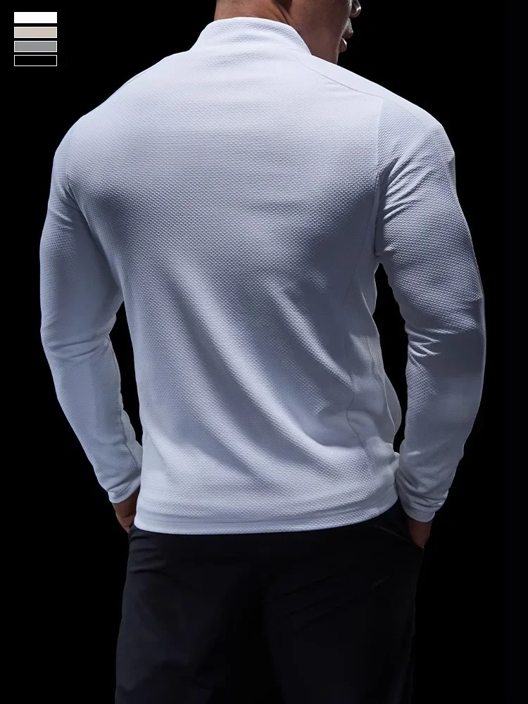Sports Fitness Jacket Men Autumn Elastic Quick-drying Slim Long-sleeved Gym Training Clothes Outdoor Running Stand-up Zipper Top