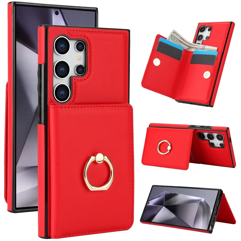 Elegant Leather Wallet Phone Case with Ring Holder and Card Slots
