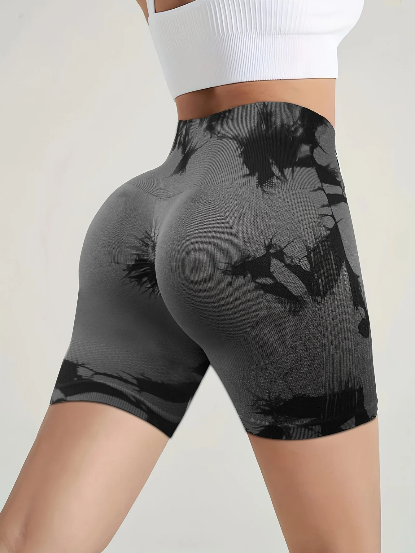 2pcs Women's High-Waist Tie-Dye Yoga Shorts - Seamless, Booty Lifting, Stretchy Nylon & Spandex Blend, Red & Grey: 3 - 5 Days Free Delivery Only UK