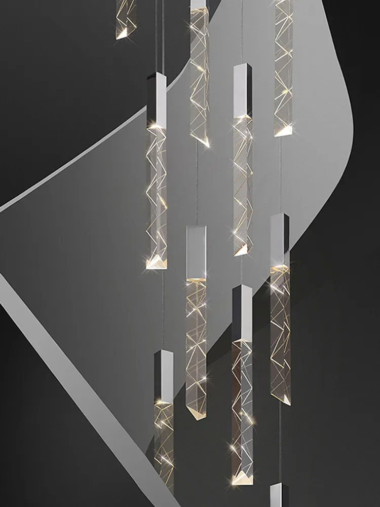 

Длинная Люстра для лестницы, дуплексная винтовая лампа в стиле лофт, современный креативный ажурный подвесной хрустальный светильник для виллы, гостиной