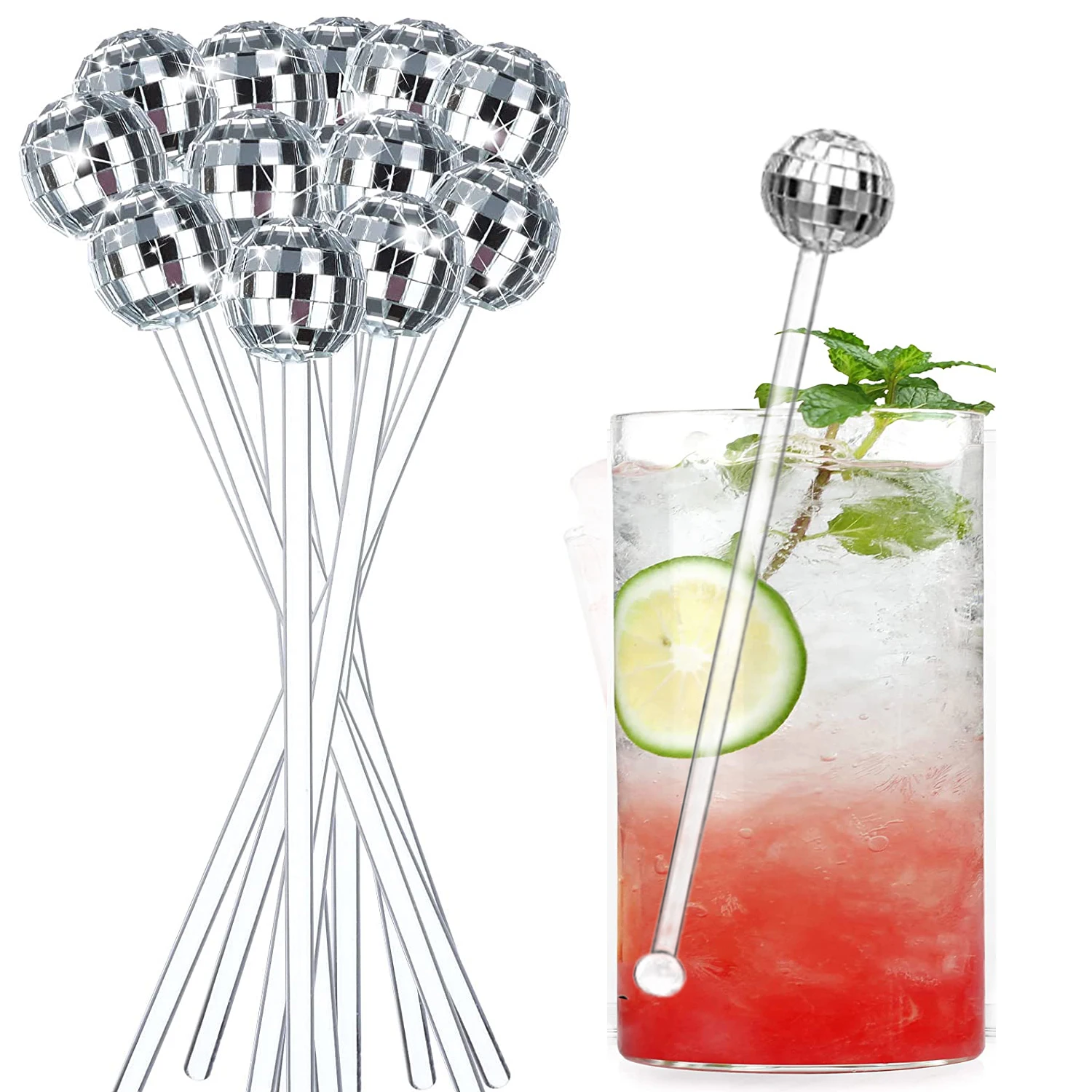 6/18/24/36pcs Disco Ball Stirrers Cocktail Beverage Coffee Stirrer