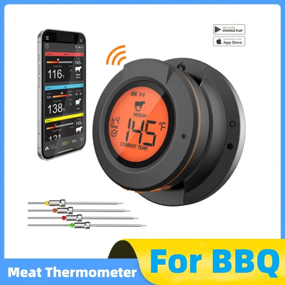 New Outdoor Digital Bbq Thermomter Wireless Bluetooth Dome Cooking Food Termometro Per Carne Per Barbecue Griglia A Carbone E Affumicatore Per Forno