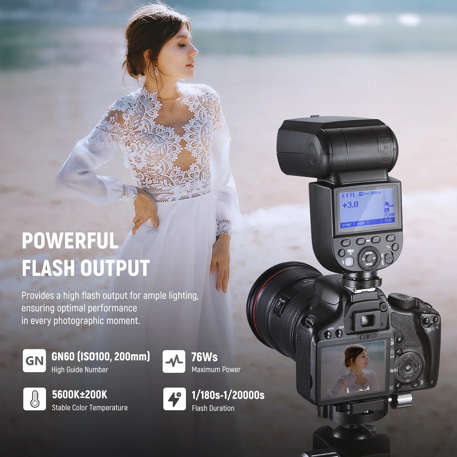 NEEWER Z760-C TTL 플래시 스피드라이트, 캐논 DSLR 카메라 호환, 76Ws 스피드라이트 GN60 2.4G 1/8000s HSS 스피드라이트