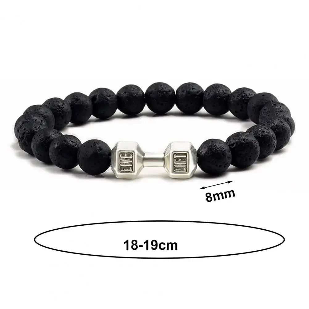 Bangle Bracelet Stone Bracelet Beaded Bracelet Bead Bracelet Men Bracelet Dumbbell Decor Vintage Matte Finish Handmade Elastic Decoration Accessory Round Loose Stone Beads Bracelet Jewelry