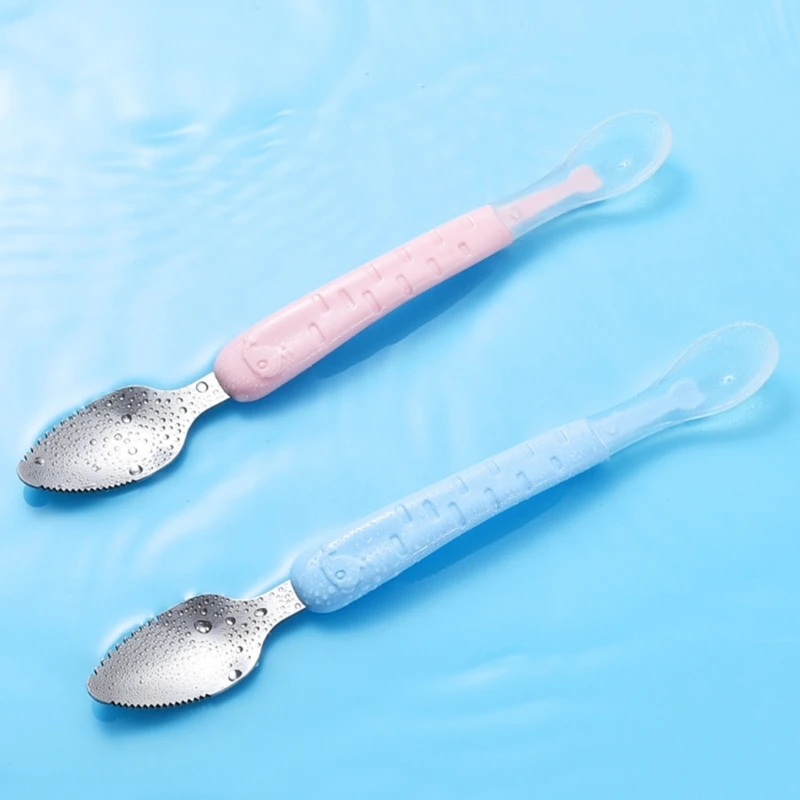 Baby Feeding Spoon Scraper Spoon Silicone Fruit Puree Supplementary Food Feeder Dual-Head Toddler Cutlery