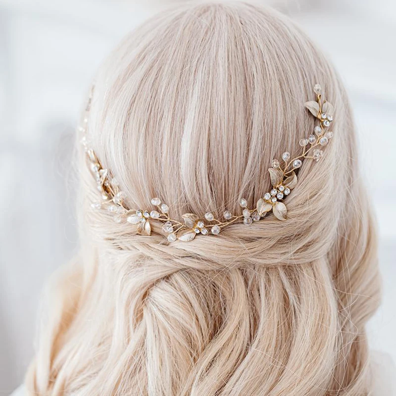 Pearl Leaf Comb Headband Hair Accessories For Women Tiara Headband Wedding Accessories on the head