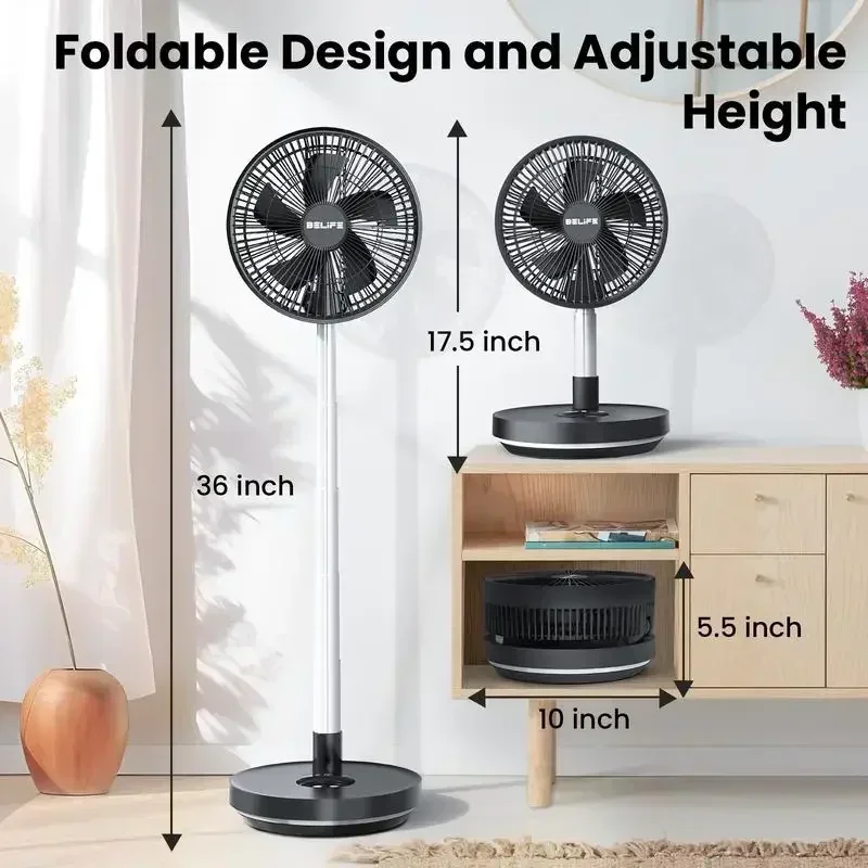 Belife X10 Portable Fan, Cordless Oscillating Fan with Remote, Foldable Telescopic Adjustable Height Fan with LED Light & Timer 3
