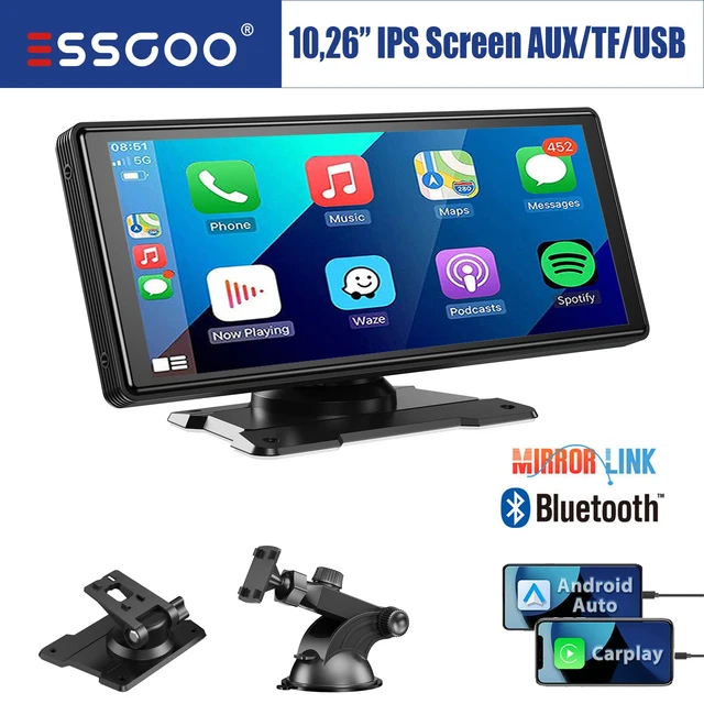 ESSGOO 10.26" Universal Portable Multimedia Video MP5 Player Carplay Android Auto Car Stereo Radio IPS Touchscreen FM USB AUX BT