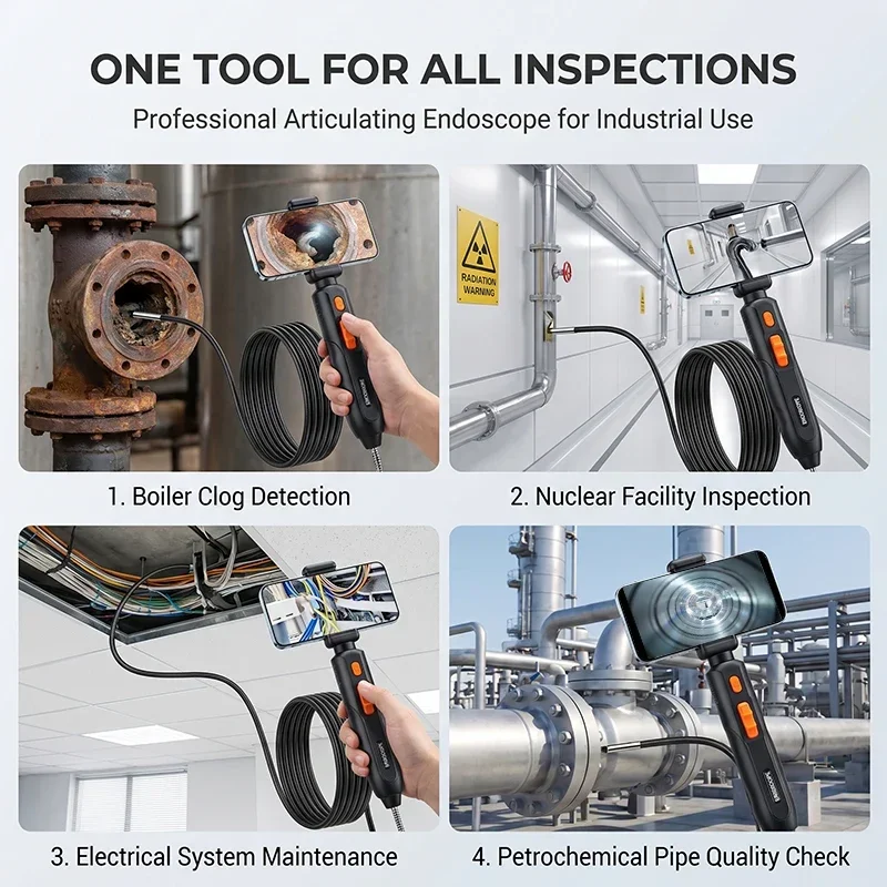360° Type-C Articulating 4K UHD Endoscope Camera Borescope Car Inspection Industrial Endoscope For IOS Android Auto Repair 4