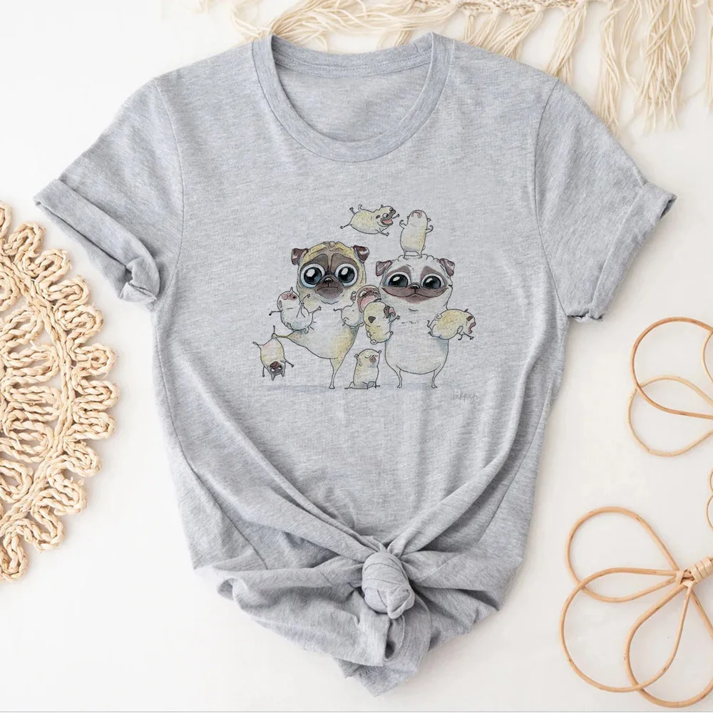 

Pug t shirt women Y2K Japanese Tee female graphic clothing