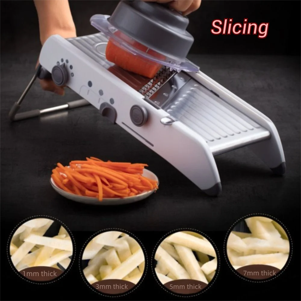 Description Picture 4 of itemHousehold Adjustable Vegetable Cutter Manual Efficient Vegetable Shredder Non-slip Base with Hand Guard Vegetable Slicer Potato