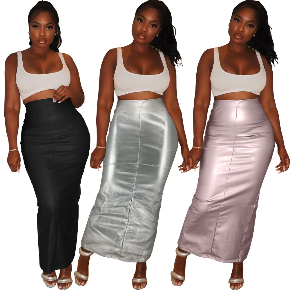 BKLD Skirts For Woman Temperament Solid Color Leather Split Slim Fit Wrapped Hip Skirt Sexy Nightclub Outfits Autumn And Winter alyssa fashion professional women s spring and summer new skirt suit show elegant temperament
