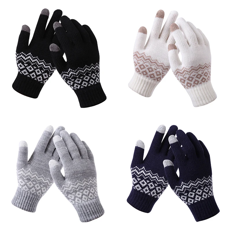 

2022 New Winter Warm Gloves Women Men Touch Screen Gloves Geometric Knitting Full Finger Mittens Outdoor Woolen Knitted Gloves