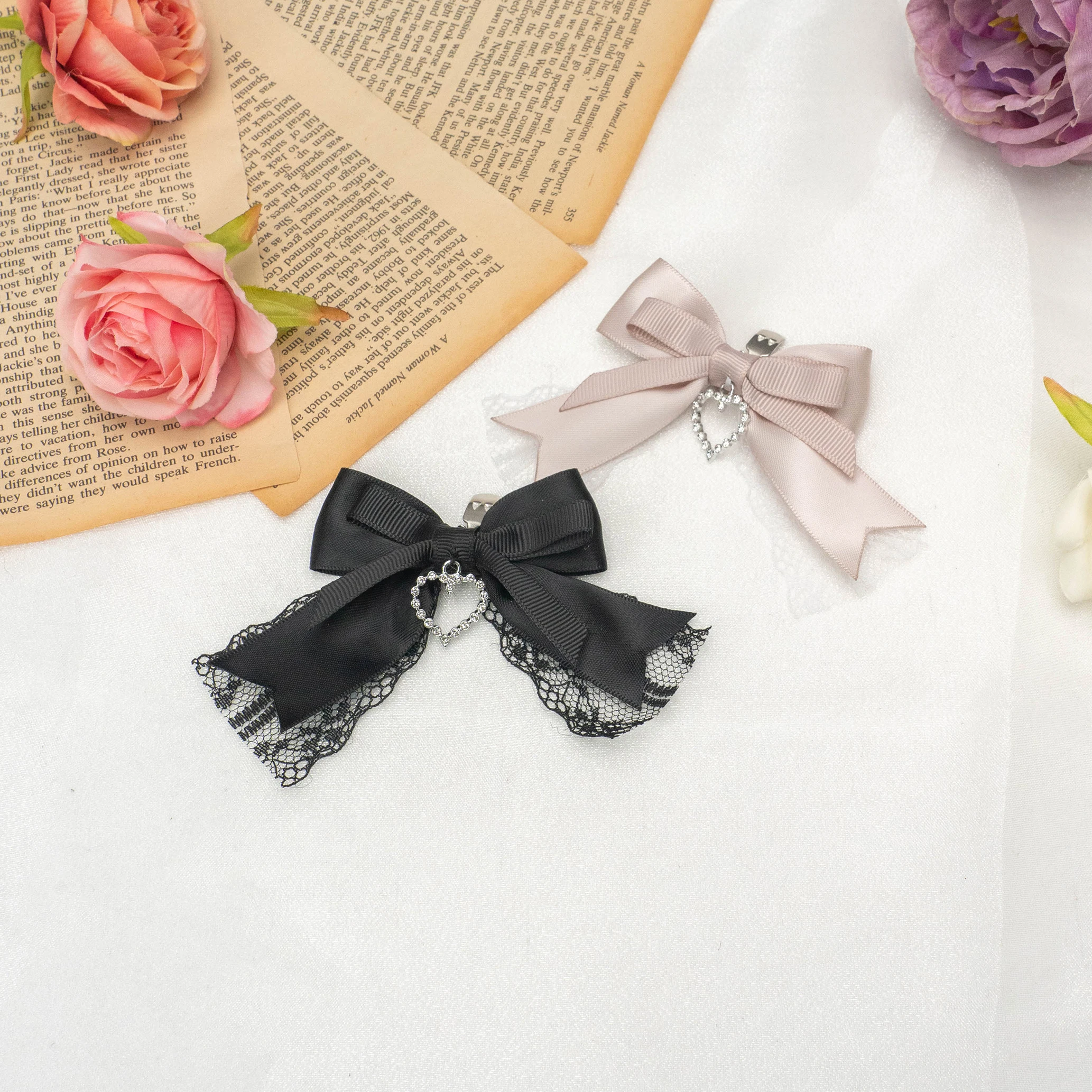 Mass-Produced Mine Sweet Cute Shoe Clip Handmade Lace Bow Shoe Buckle Lolita Black and Pink Shoe Ornament Shoes Accessories