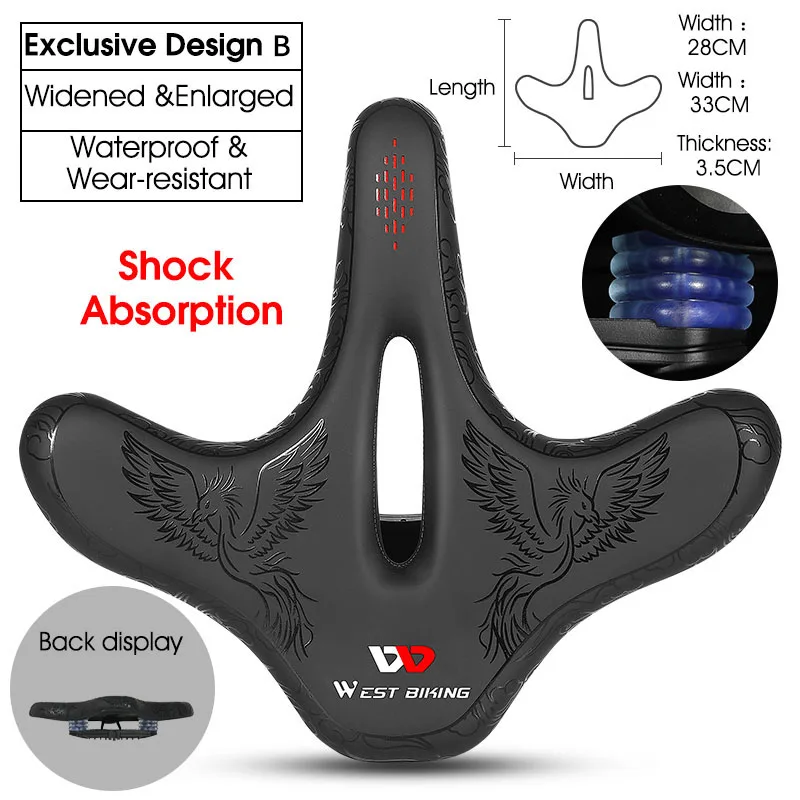 

WEST BIKING,Ergonomic Big Butt Bicycle Saddle,Widen Thicken Cushion Pad,Comfortable Breathable Cycling Seat,MTB Road Bike Saddle