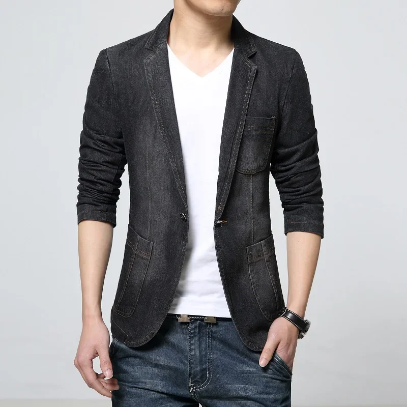 Mens Denim Blazer Men Fashion Cotton Vintage Suit Jacket 4XL Male Blue Coat Denim Jacket Men Slim Fat Jeans Blazers