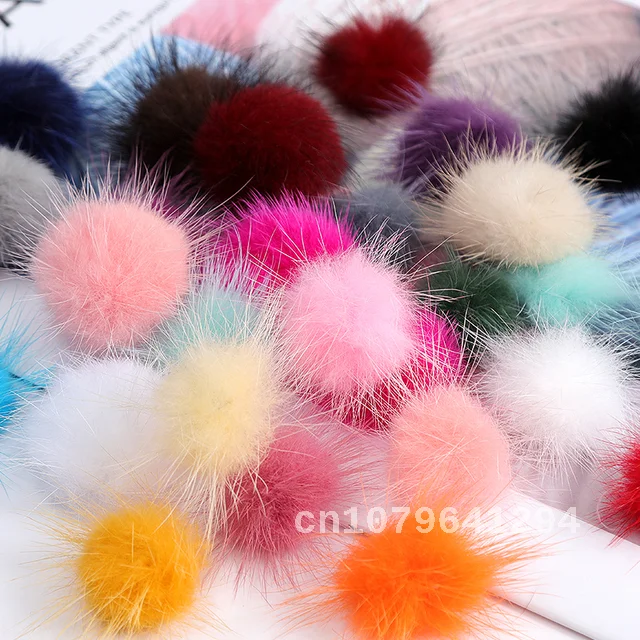 

10pcs Soft Mink Fur Pom Poms for Women Kids Winter Dress Hats Shoes Caps Ring Keychain Accessories Hairball 3cm Pompon Pompom