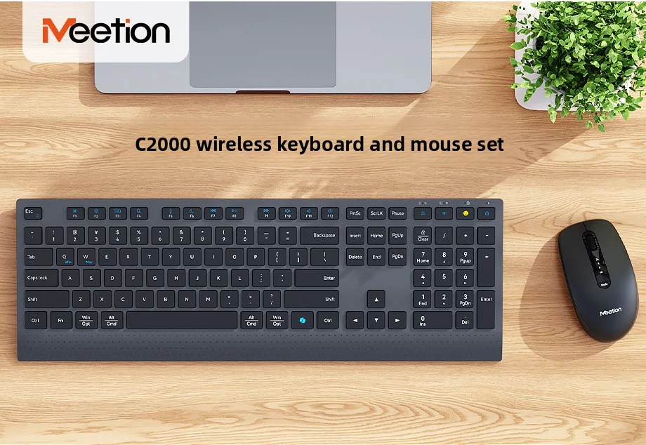 Kabellose, wiederaufladbare Maus-Kombination (2,4 GHz/Bluetooth) und Tastatur in Standardgröße mit Multifunktionstasten für Windows-PCs und Office-Anwendungen_voghion.com