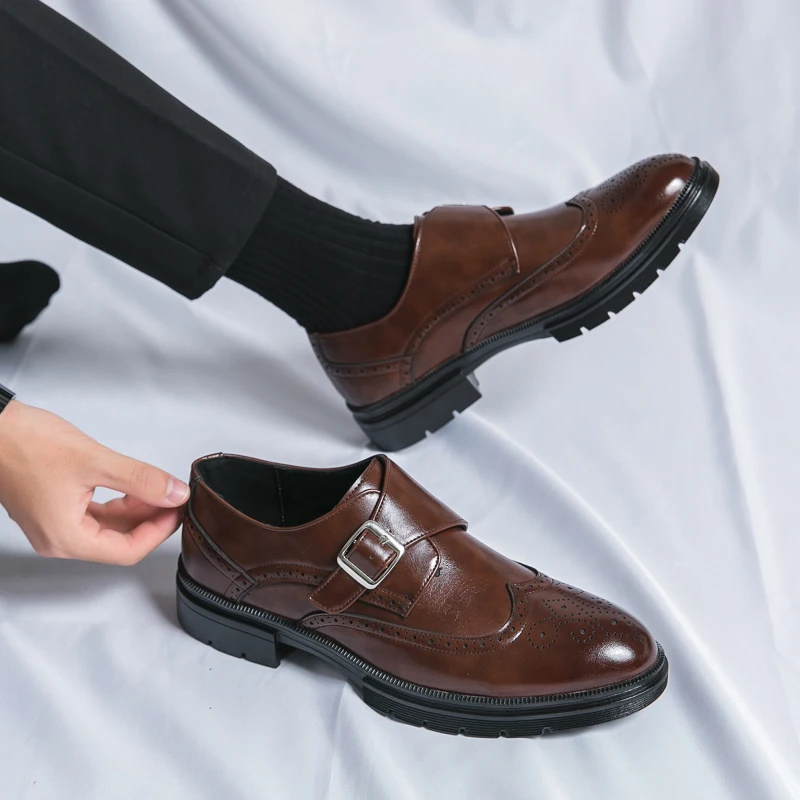 Brown Classic Derby Shoes Men Black Dress Wedding Shoes Men's Formal Leather Handmade Office Business Size 38-46