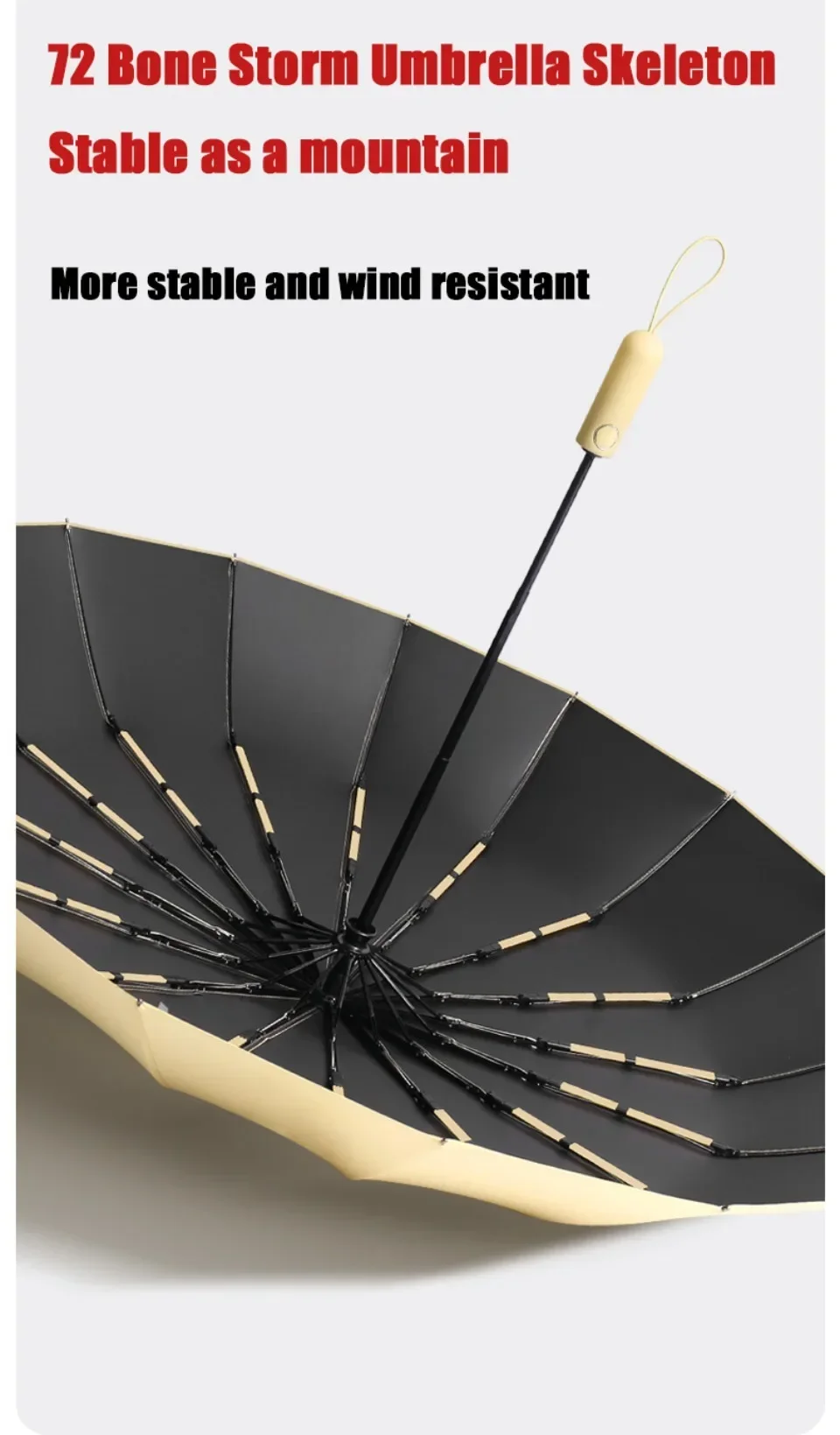 Description Picture 4 of item72 Bone Windproof Automatic Umbrella Reinforced Uv Protection Dual-Purpose Sunproo Anti-Storm Folding Adudt Durable Rain Gear