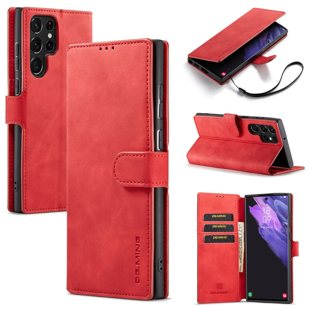Luxury Retro Leather Wallet Case with Magnetic Clasp Flip Cover