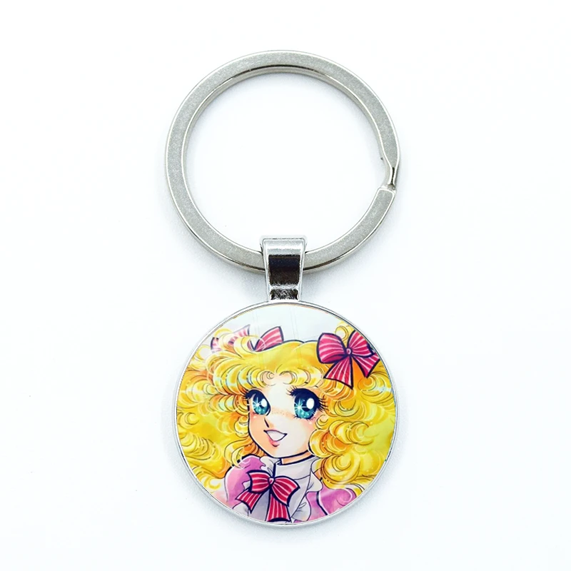 Fashion Cartoon Creative Design Keychains Handmade Glass Cabochon Key Rings Pendants Trinkets Anime Manga Candy images - 6