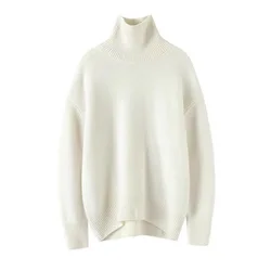 Autumn Winter New Sweaters Women's Turtleneck Loose Pullover Basic Tops Casual Undercoat Wool Knitwear Soft Thick Warm Jumper