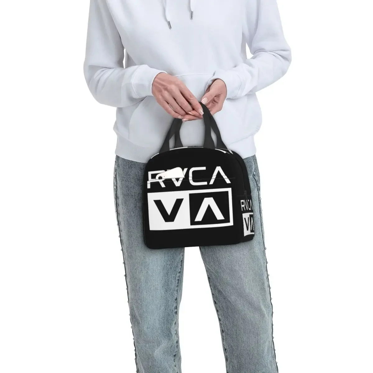 White Rvca Clothes Lunch Bags Insulated Bento Box Waterproof Lunch Tote Resuable Cooler Thermal Bag for Woman Children School