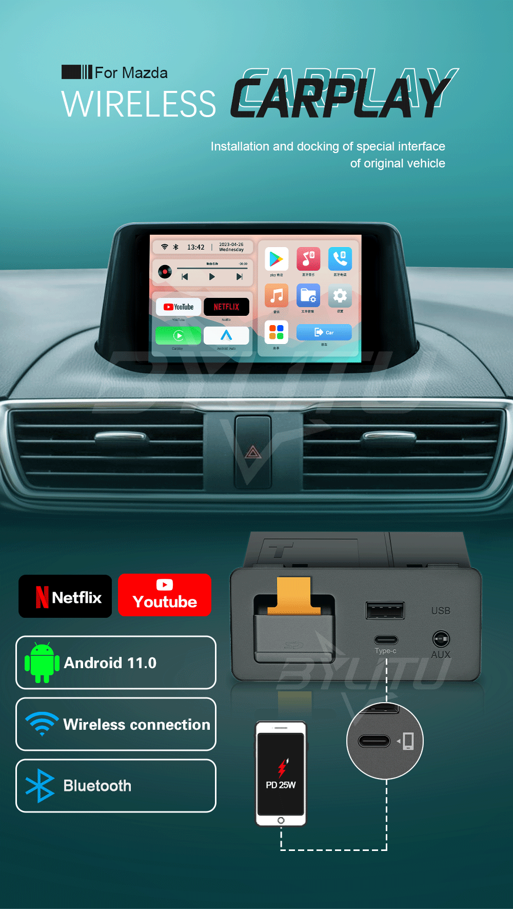 Carplay Box Android 11 Type-c Fast Charging Wireless CarPlay Car Adapter  Hub OEM For Modified Mazda 2 3 6 CX30 CX5 CX8 CX9 MX5 - AliExpress