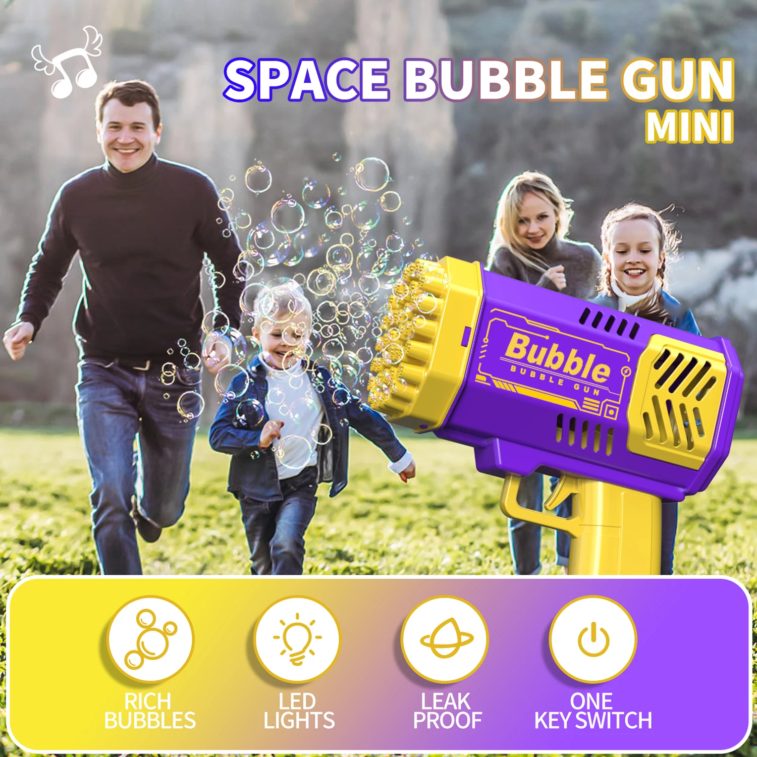 One Pack Of Children's 40 Holes Rocket Launcher Handheld Portable Electric Automatic Bubble Gun LED Light For Boys And Girls