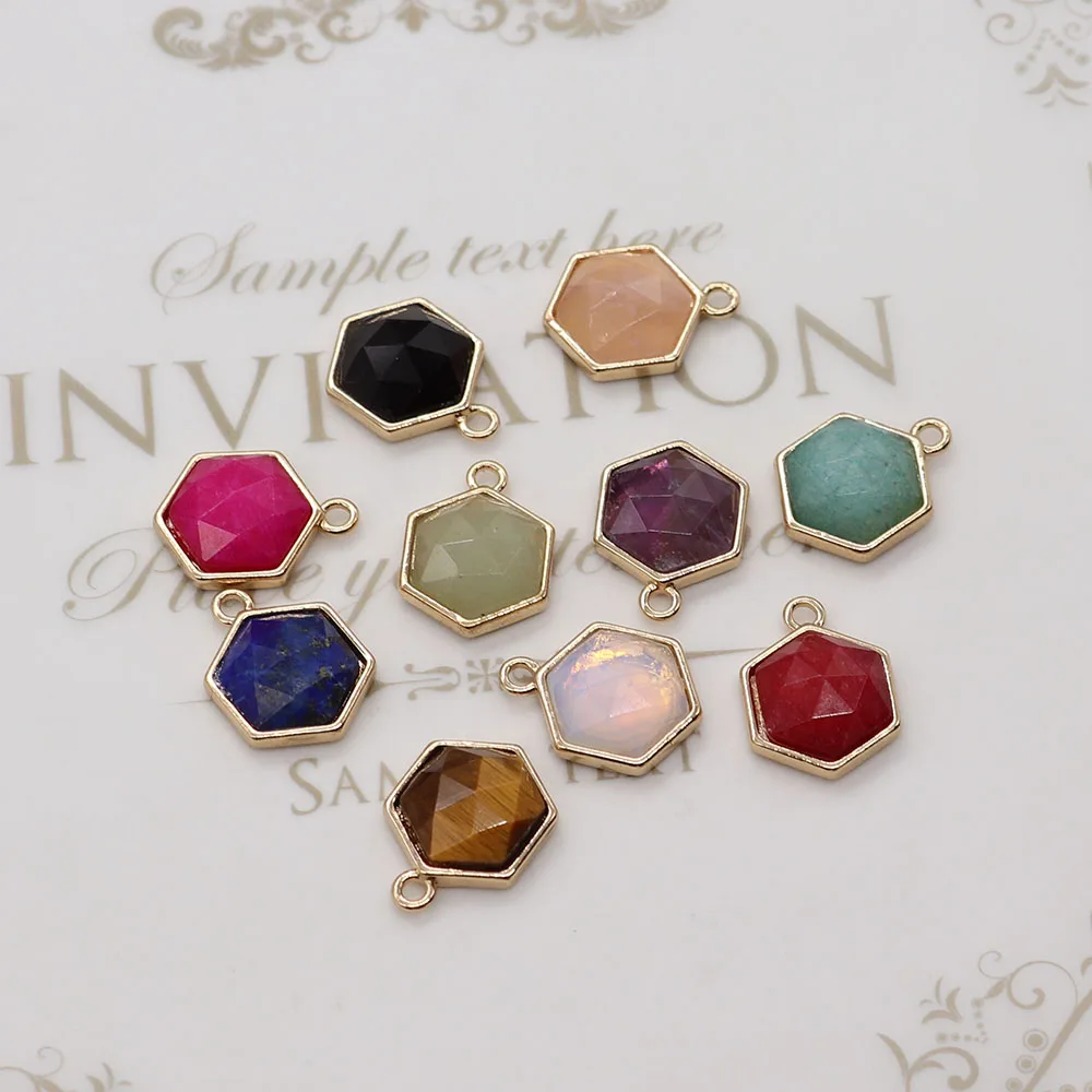 

Natural Stone Hexagons Amethyst Charms Agate Lapis Lazuli Opal Aventurine Jewelry DIY Making Necklace Earring Pendants Accessory