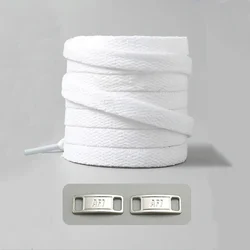 Timeless Black & White Flat Shoelaces with Metal Buckle Shoe Accessories - 160cm (White Silver)