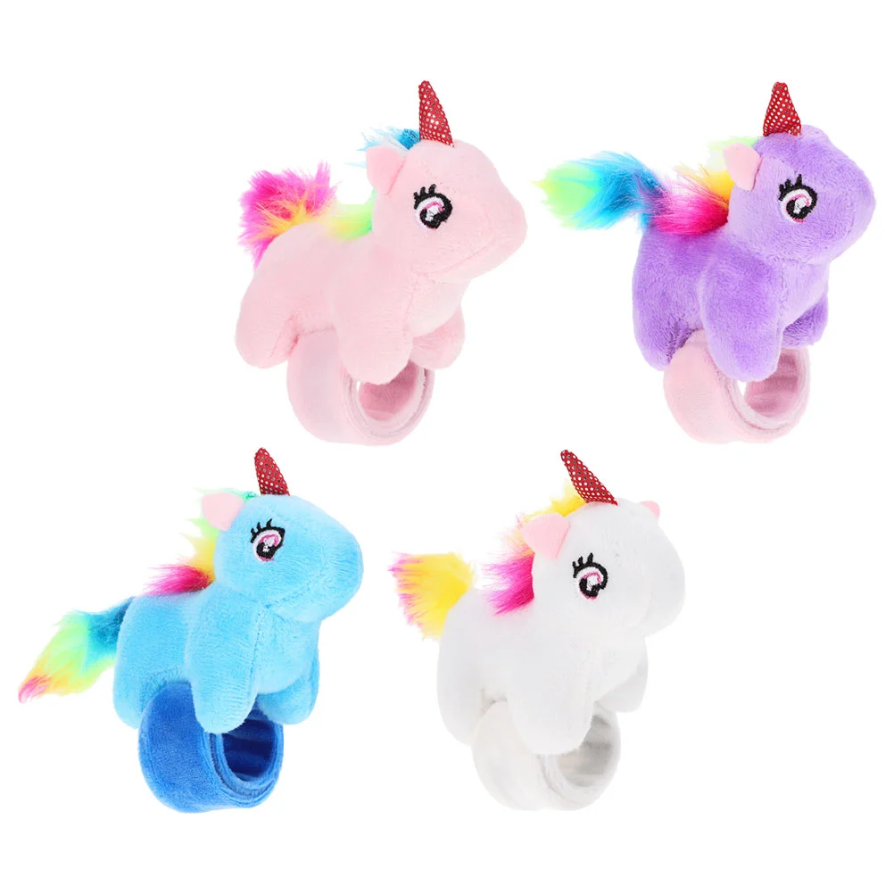 

4 Pcs Unicorn Snap Ring Slap Bracelet Stuffed Animals Bands For Party Plush Bracelets Pp Cotton Child